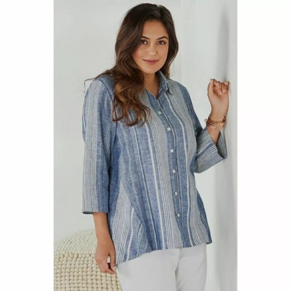 Soft Surroundings | Linen Cotton Blend Livienne Button Down Top Size Medium - Picture 1 of 10